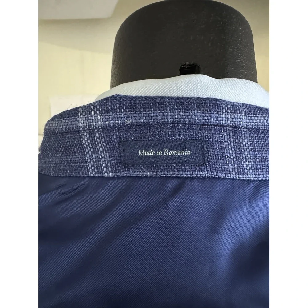 NWT Peter Millar Sport Coat Blazer Wool Silk Linen ATL‎ Blue Plaid 44 Long $1295
